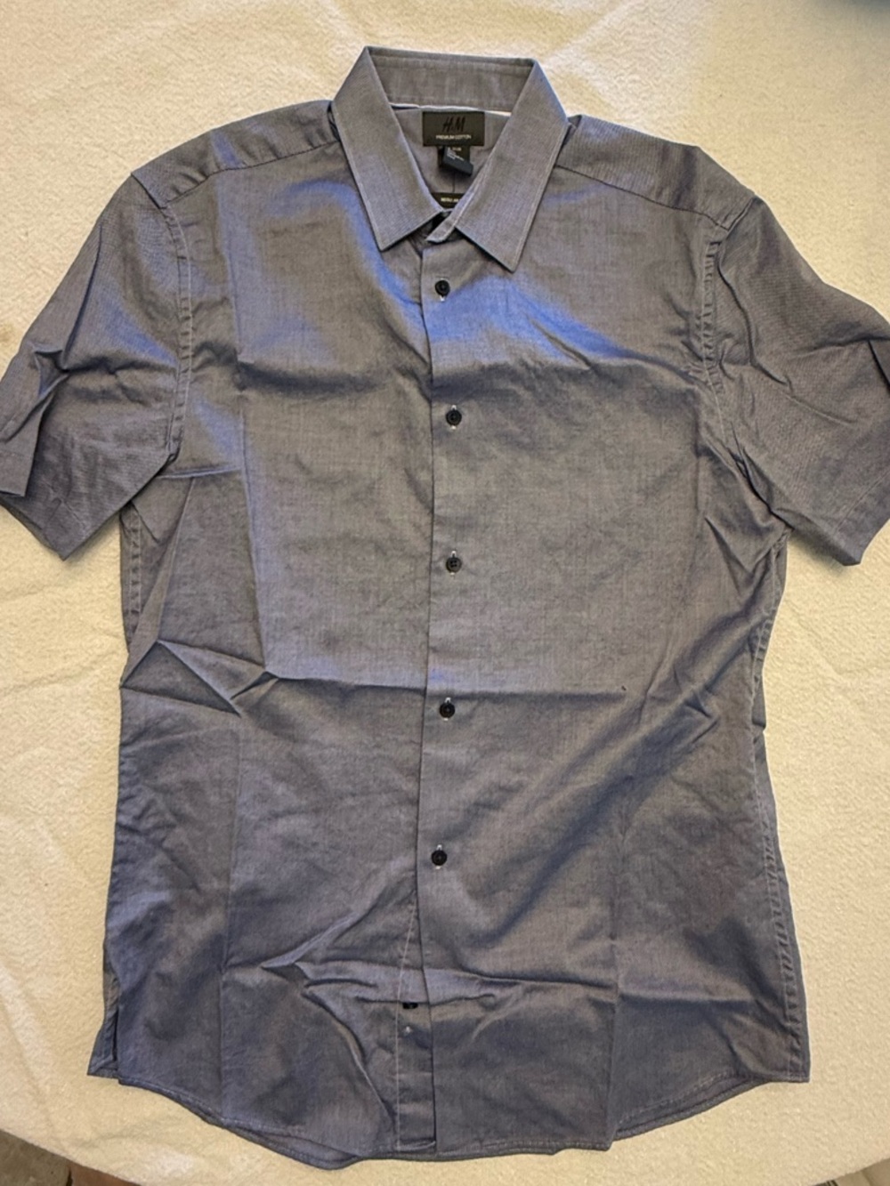 H&M Short-Sleeve Button-Down Shirt in Heathered Blue